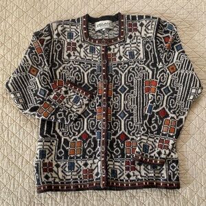 Peruvian Alpaca Wool Cardigan Sweater  by Intiwara - Tribal Geometric Pattern